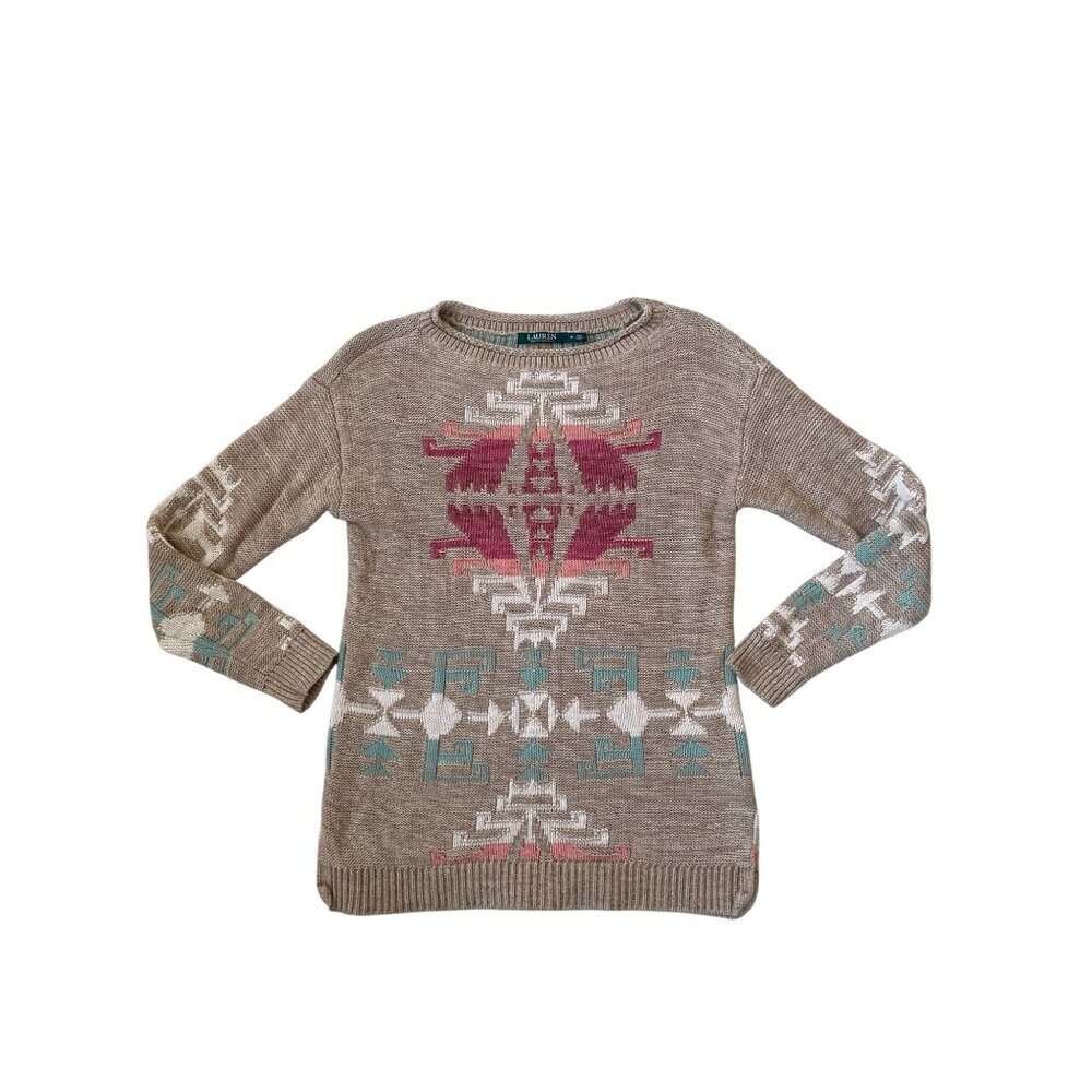 Lauren Ralph Lauren Women's Medium Vintage 2000s Southwestern Knit Crew Sweater
